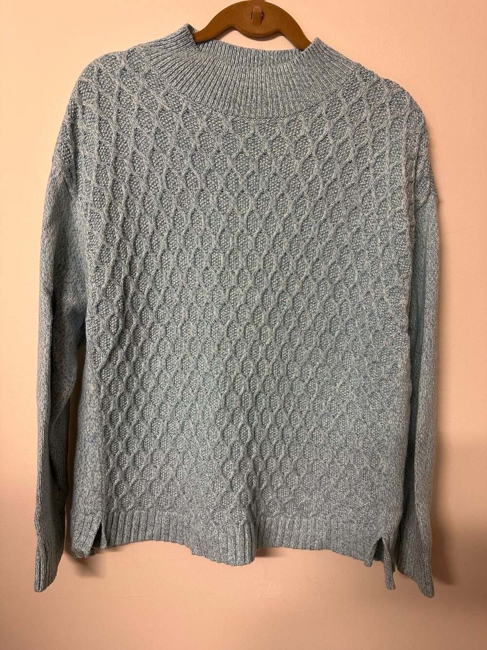 Talbots Honeycomb Mockneck Sweater Size XL Light Blue Knit